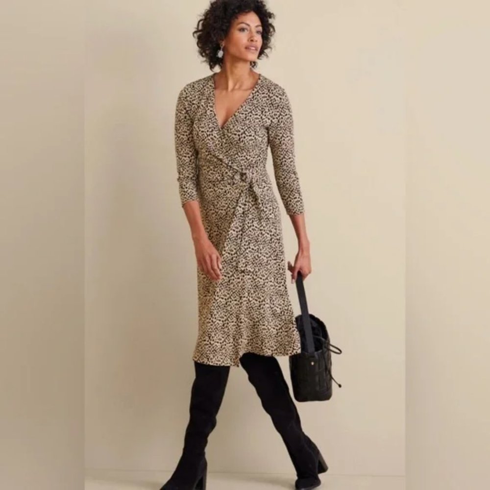 Soft Surroundings Damaria Leopard Print Faux Wrap Dress PS